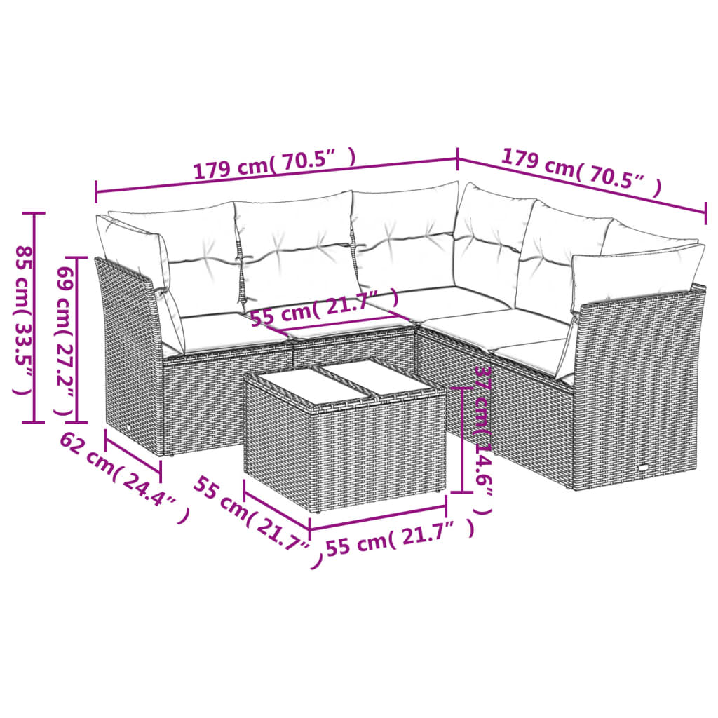 6 részes barna polyrattan kerti ülőgarnitúra párnával 3