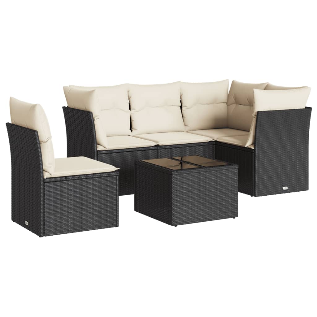 6 részes fekete polyrattan kerti ülőgarnitúra párnákkal 2