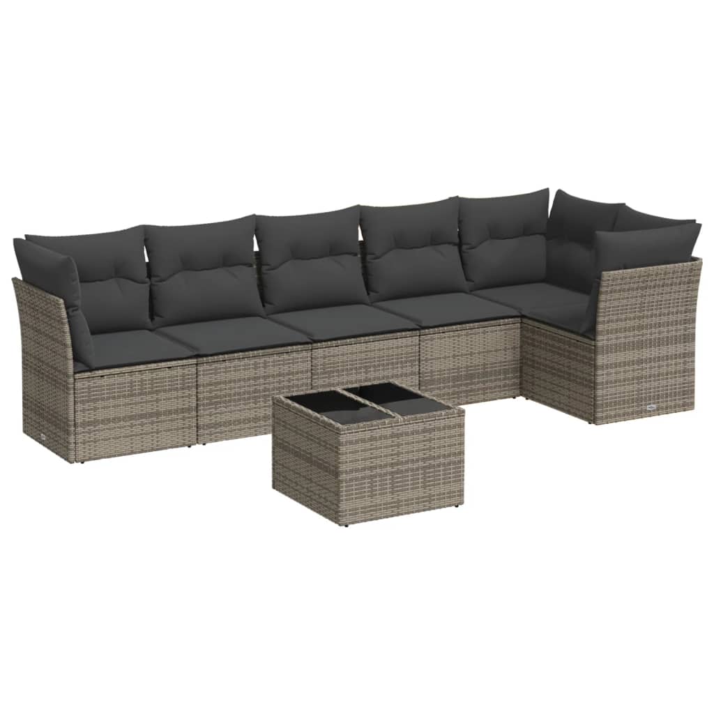 7 részes szürke polyrattan kerti ülőgarnitúra párnákkal 2
