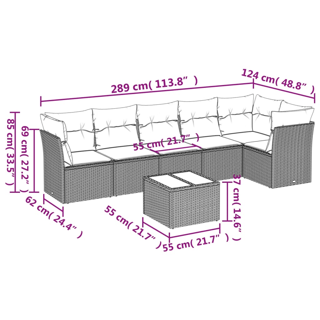 7 részes szürke polyrattan kerti ülőgarnitúra párnákkal 3