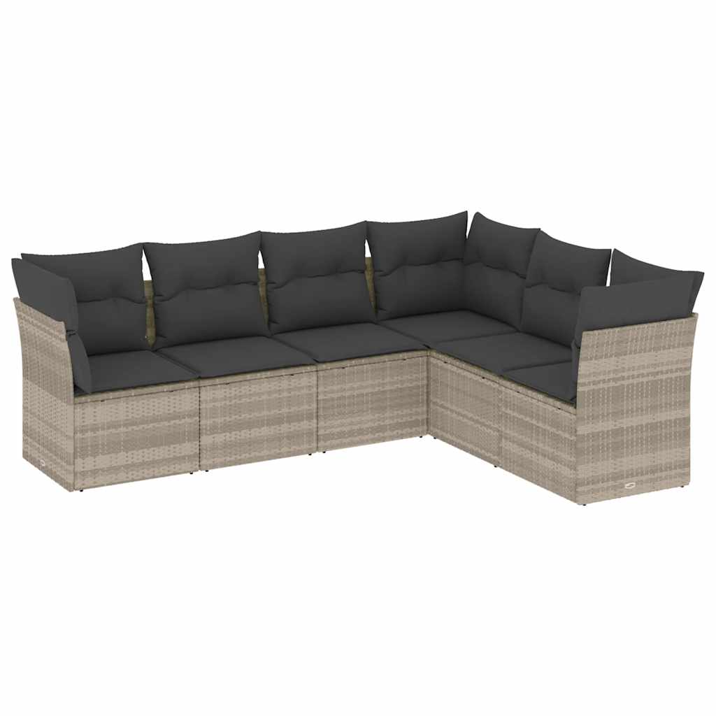 6 részes világosszürke polyrattan kerti ülőgarnitúra párnákkal 2