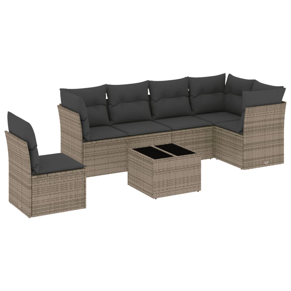 7 részes szürke polyrattan kerti ülőgarnitúra párnákkal 2