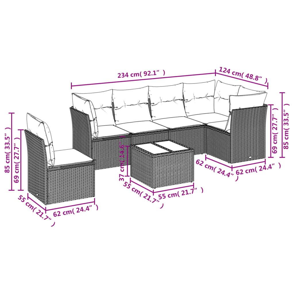 7 részes szürke polyrattan kerti ülőgarnitúra párnákkal 3
