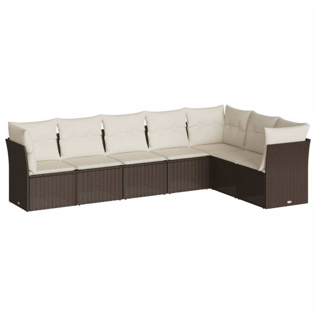 7 részes barna polyrattan kerti ülőgarnitúra párnákkal 2