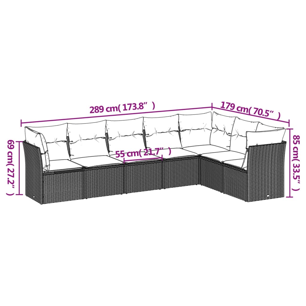 7 részes barna polyrattan kerti ülőgarnitúra párnákkal 3