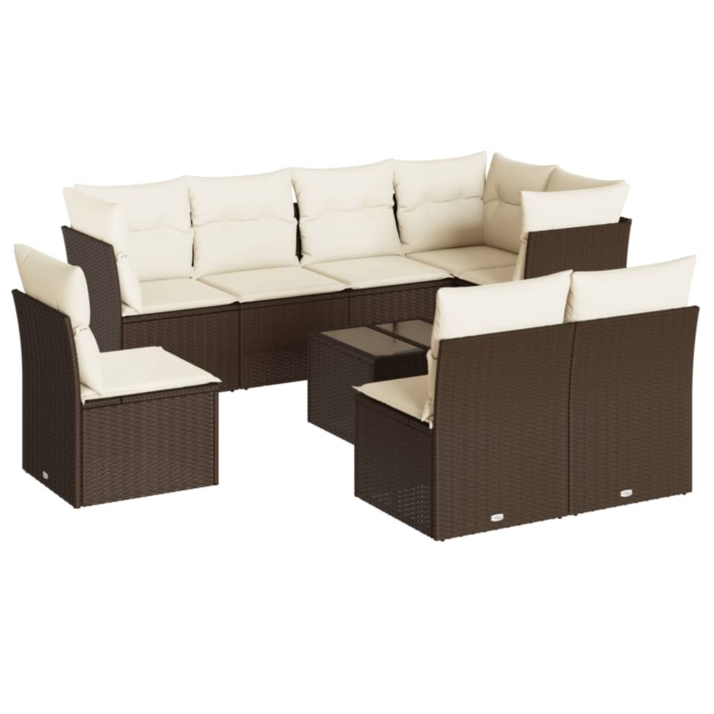 9 részes barna polyrattan kerti ülőgarnitúra párnákkal 2