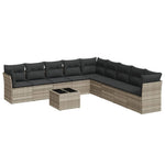 10 részes világosszürke polyrattan kerti ülőgarnitúra párnákkal 2