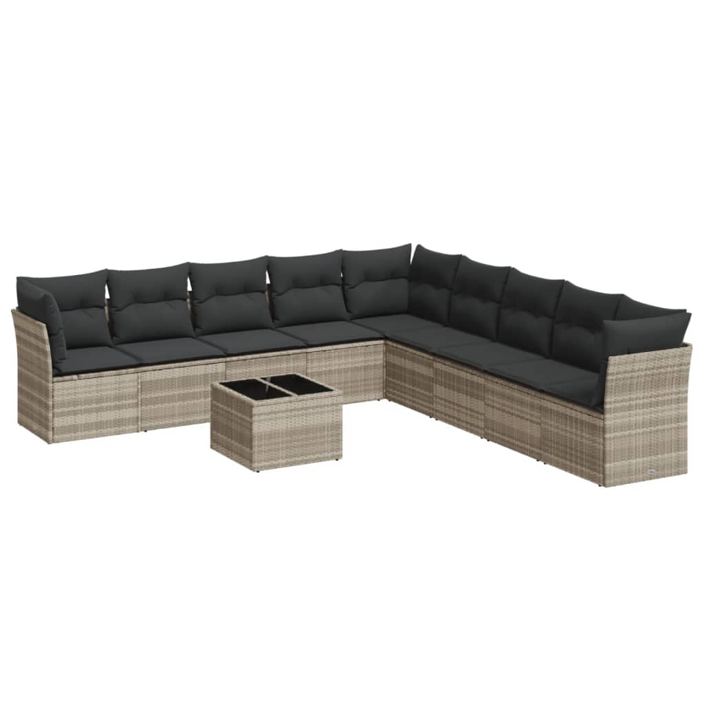 10 részes világosszürke polyrattan kerti ülőgarnitúra párnákkal 2