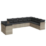 10 részes világosszürke polyrattan kerti ülőgarnitúra párnákkal 2