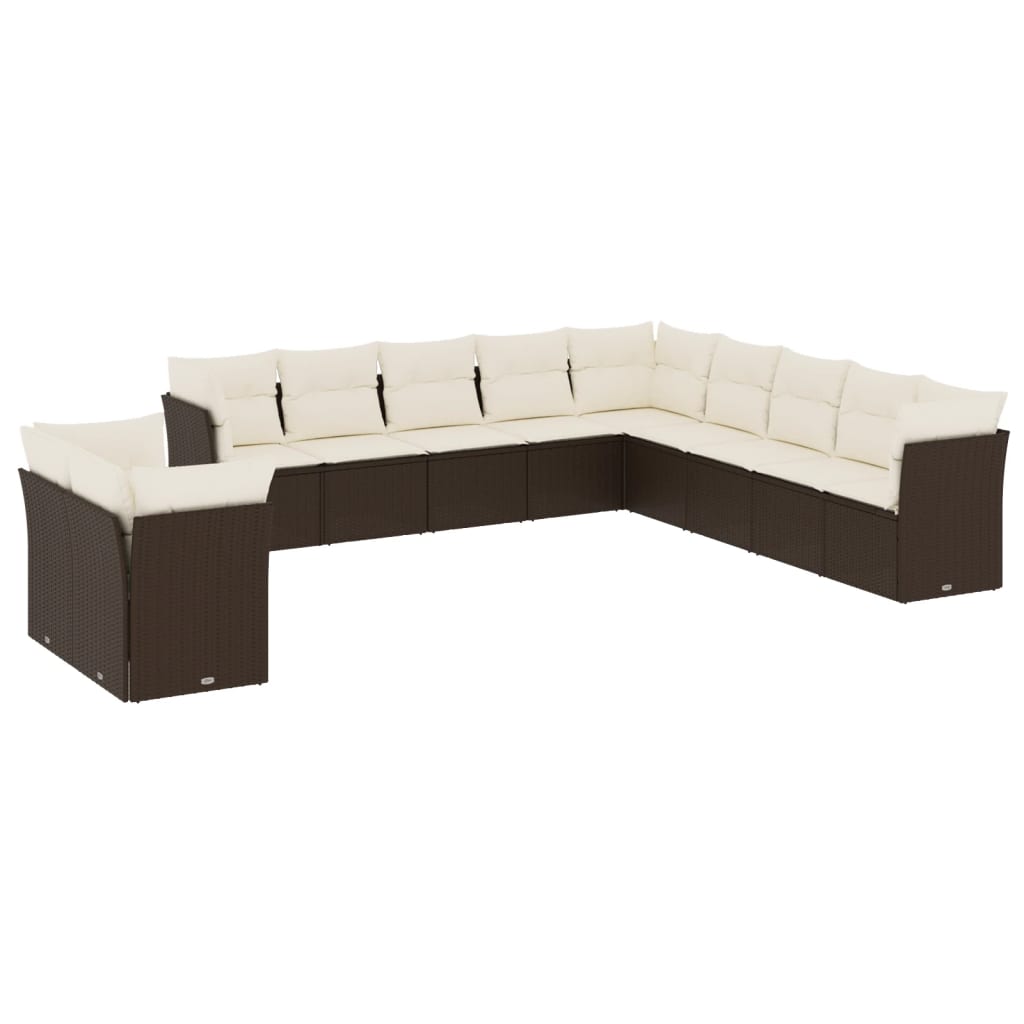 11 részes barna polyrattan kerti ülőgarnitúra párnákkal 2