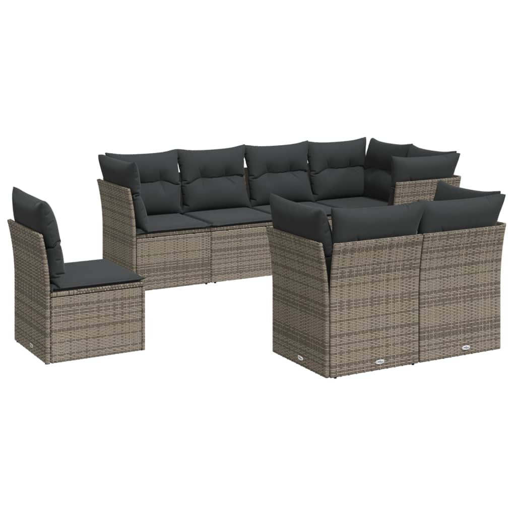 8 részes szürke polyrattan kerti ülőgarnitúra párnákkal 2