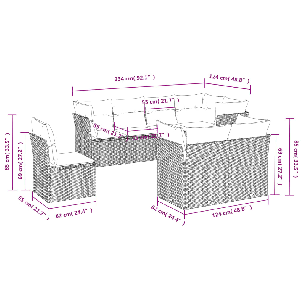 8 részes szürke polyrattan kerti ülőgarnitúra párnákkal 3
