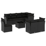 9 részes fekete polyrattan kerti ülőgarnitúra párnákkal 2