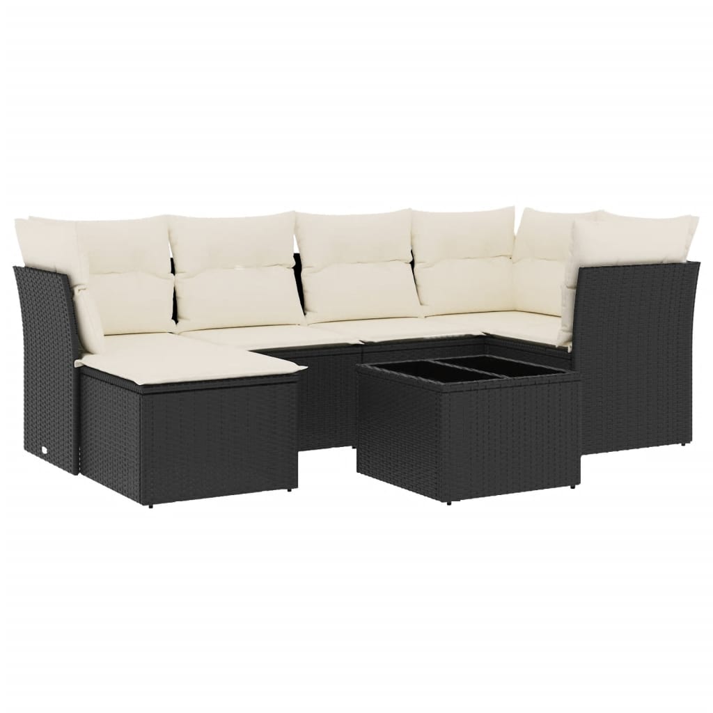7 részes fekete polyrattan kerti ülőgarnitúra párnával 2