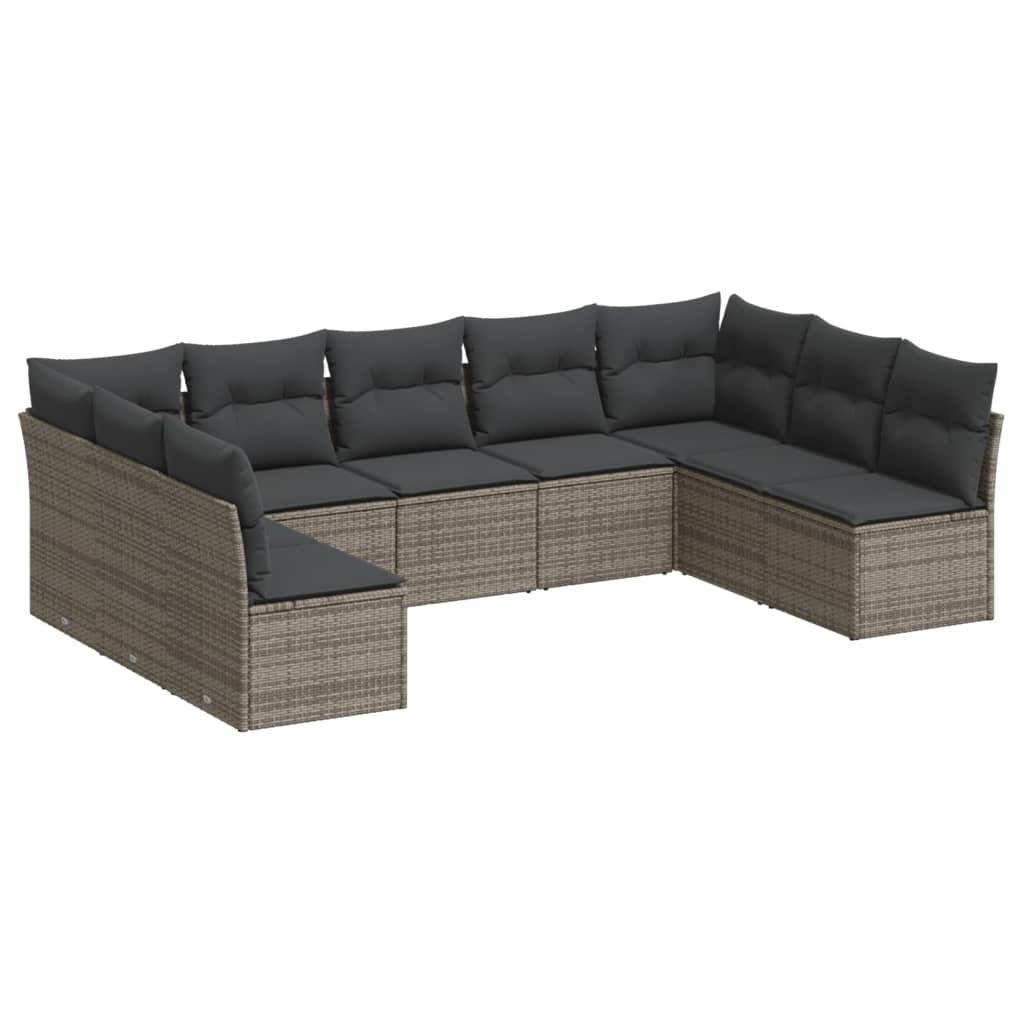 9 részes szürke polyrattan kerti ülőgarnitúra párnákkal 2