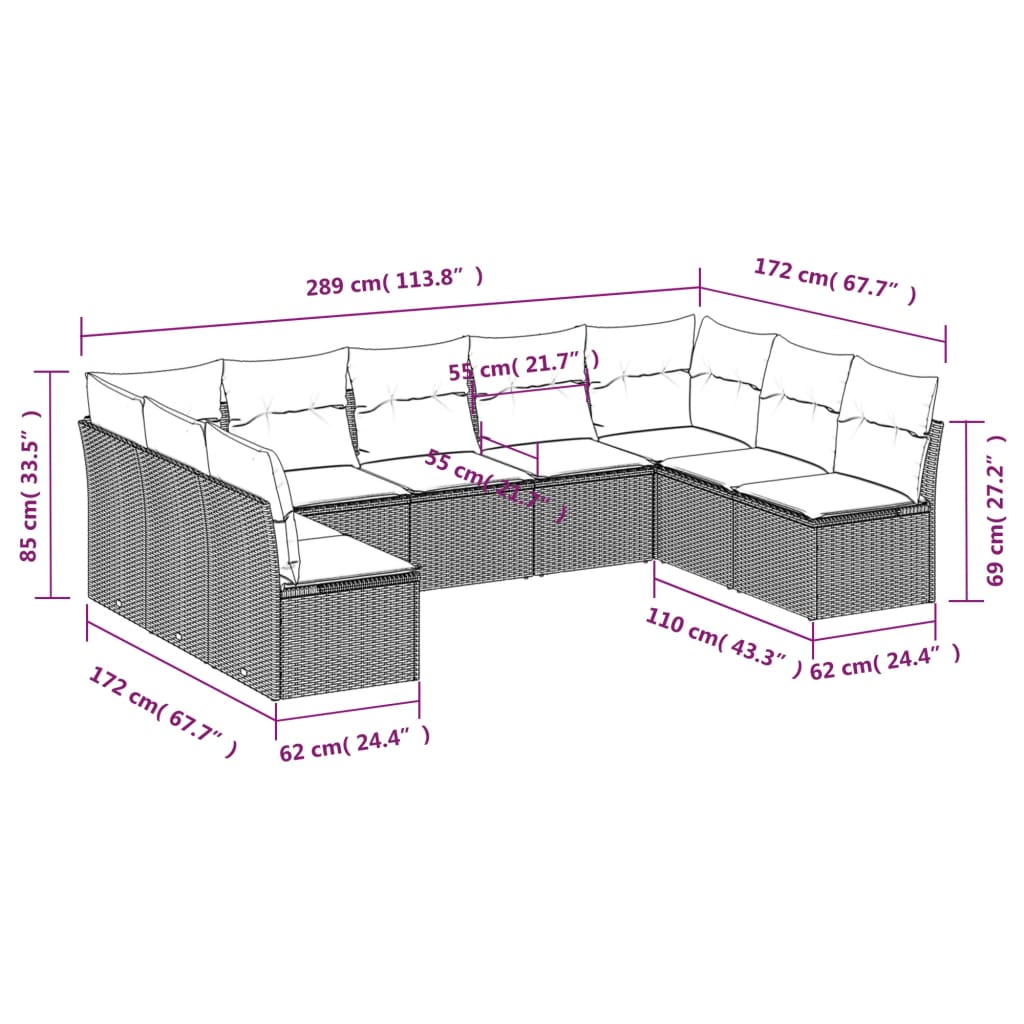 9 részes szürke polyrattan kerti ülőgarnitúra párnákkal 3