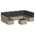 10 részes világosszürke polyrattan kerti ülőgarnitúra párnákkal 2
