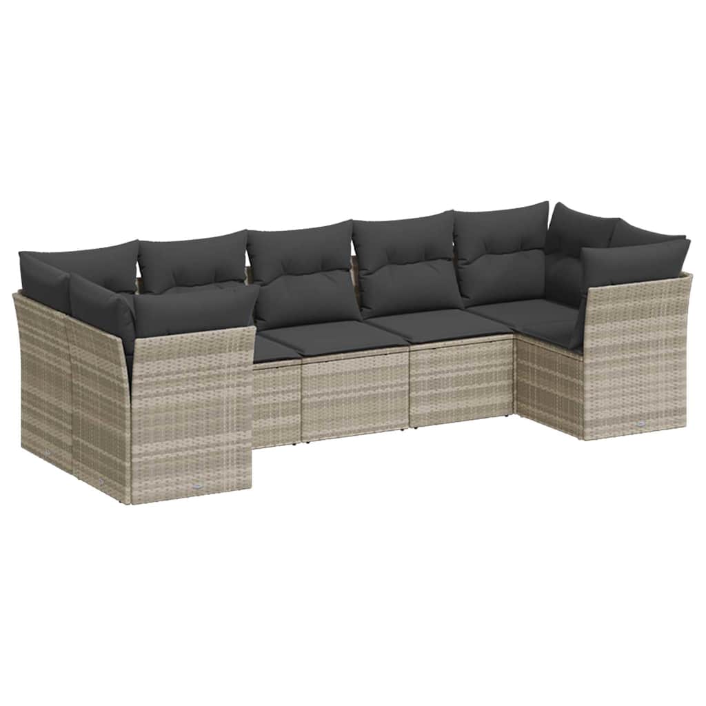 7 részes világosszürke polyrattan kerti ülőgarnitúra párnákkal 2