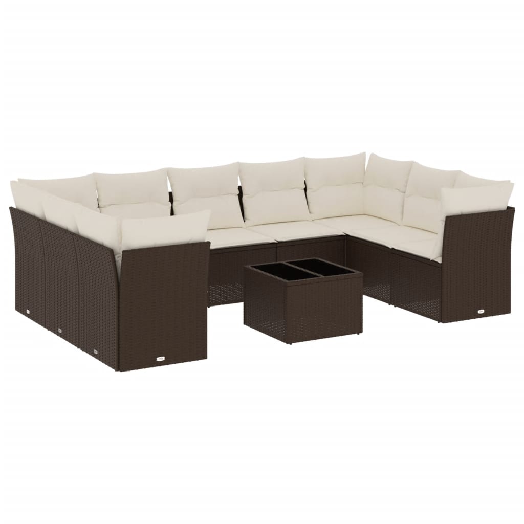 10 részes barna polyrattan kerti ülőgarnitúra párnákkal 2