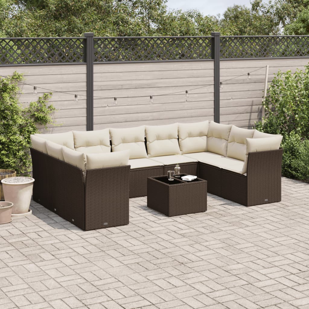 10 részes barna polyrattan kerti ülőgarnitúra párnákkal