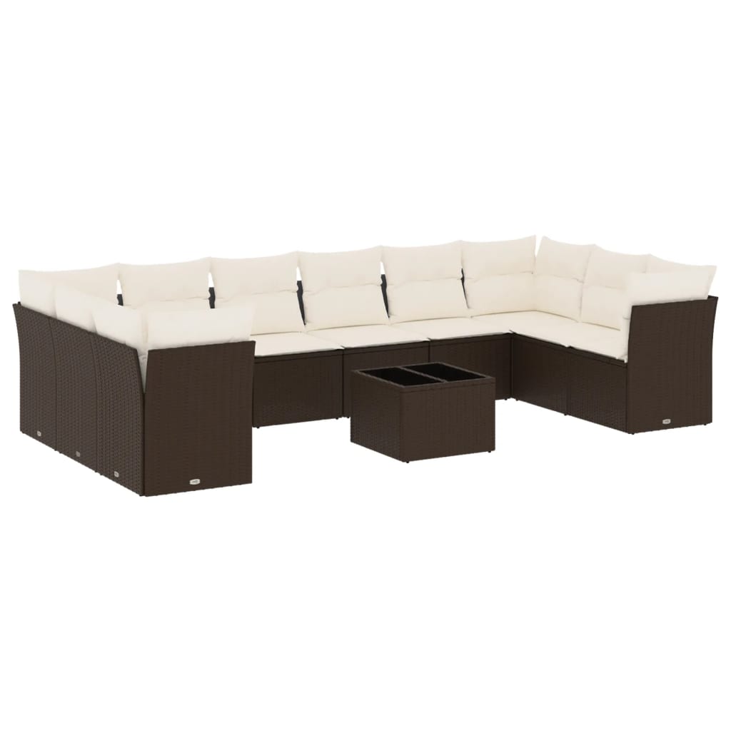 11 részes barna polyrattan kerti ülőgarnitúra párnákkal 2
