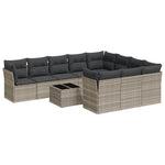11 részes világosszürke polyrattan kerti ülőgarnitúra párnákkal 2
