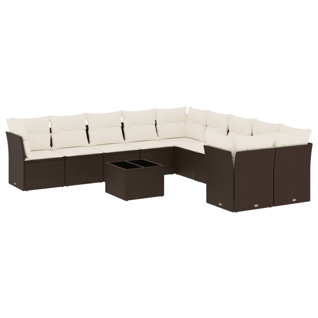 11 részes barna polyrattan kerti ülőgarnitúra párnákkal 2