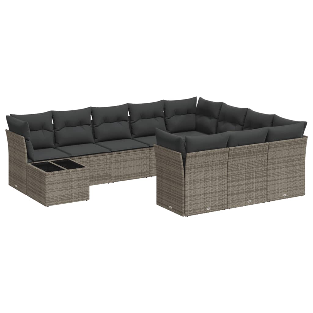 11 részes szürke polyrattan kerti ülőgarnitúra párnákkal 2