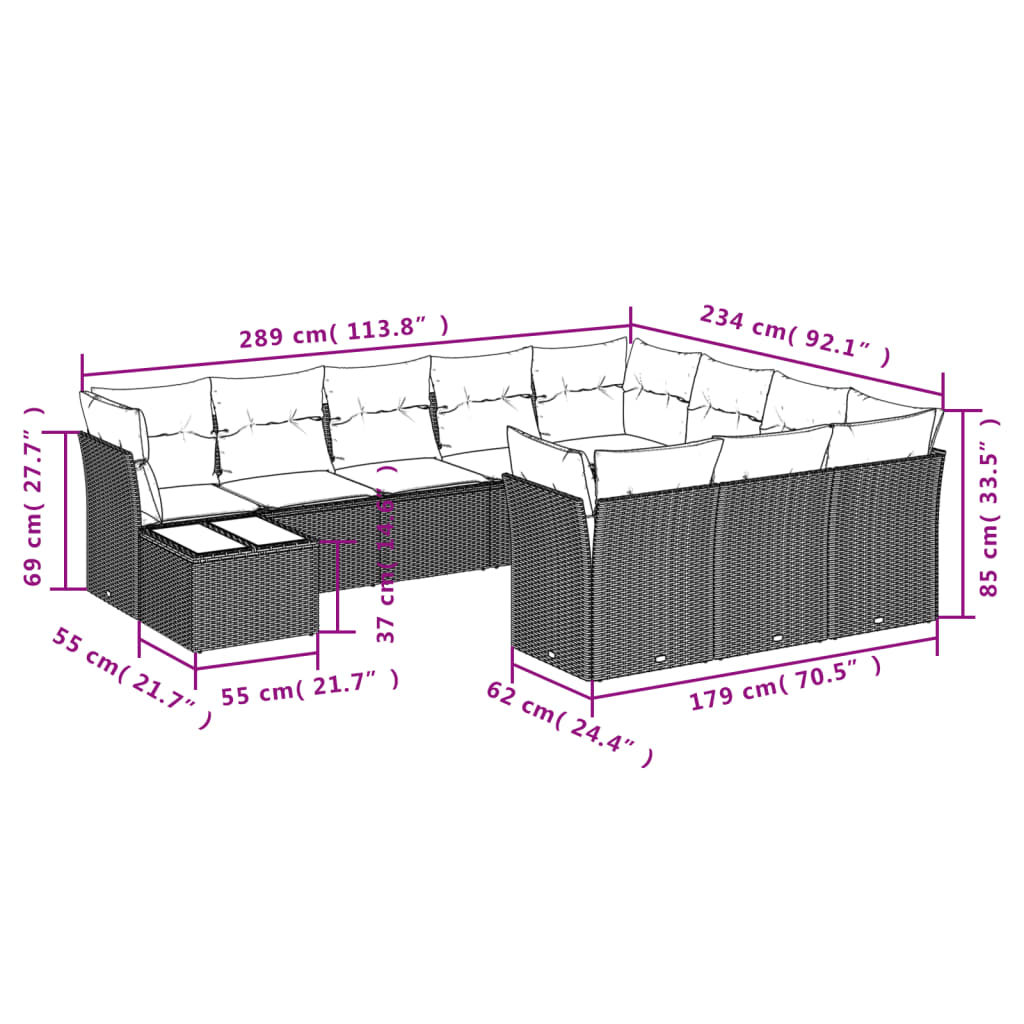 11 részes szürke polyrattan kerti ülőgarnitúra párnákkal 3