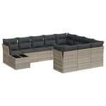 11 részes világosszürke polyrattan kerti ülőgarnitúra párnákkal 2
