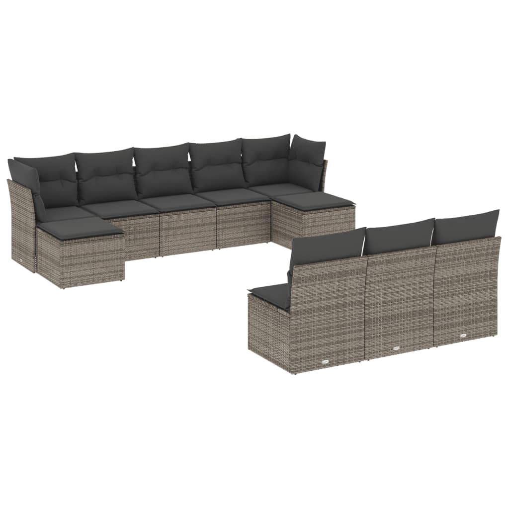10 részes szürke polyrattan kerti ülőgarnitúra párnákkal 2