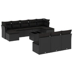 11 részes fekete polyrattan kerti ülőgarnitúra párnákkal 2