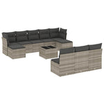 11 részes világosszürke polyrattan kerti ülőgarnitúra párnákkal 2