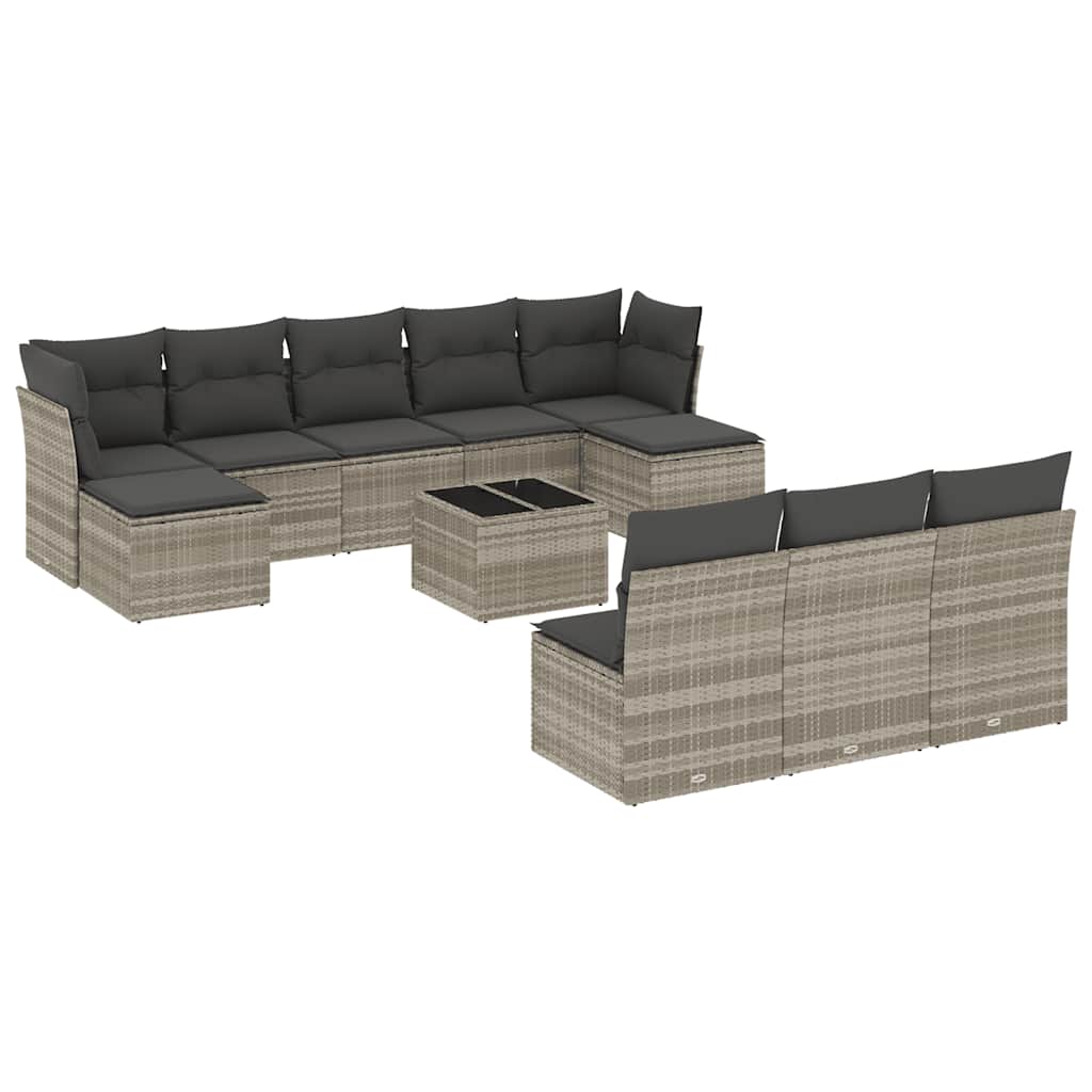 11 részes világosszürke polyrattan kerti ülőgarnitúra párnákkal 2