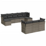 10 részes szürke polyrattan kerti ülőgarnitúra párnákkal 2