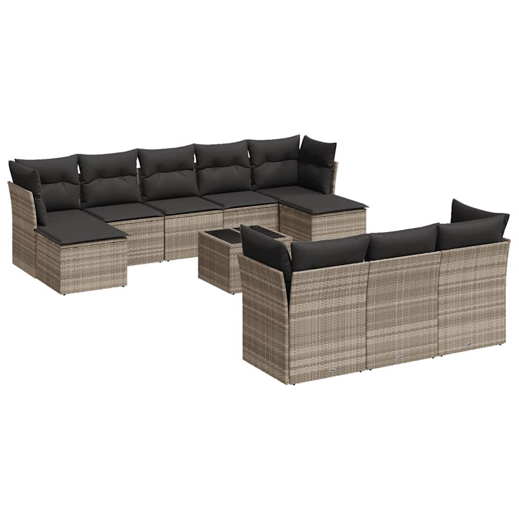 11 részes világosszürke polyrattan kerti ülőgarnitúra párnákkal 2