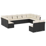 12 részes fekete polyrattan kerti ülőgarnitúra párnákkal 2