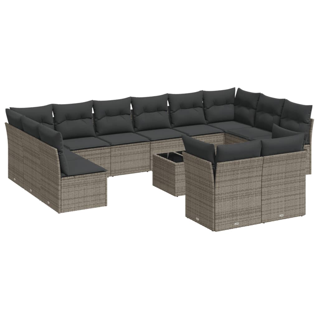 13 részes szürke polyrattan kerti ülőgarnitúra párnákkal 2