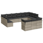 13 részes világosszürke polyrattan kerti ülőgarnitúra párnákkal 2