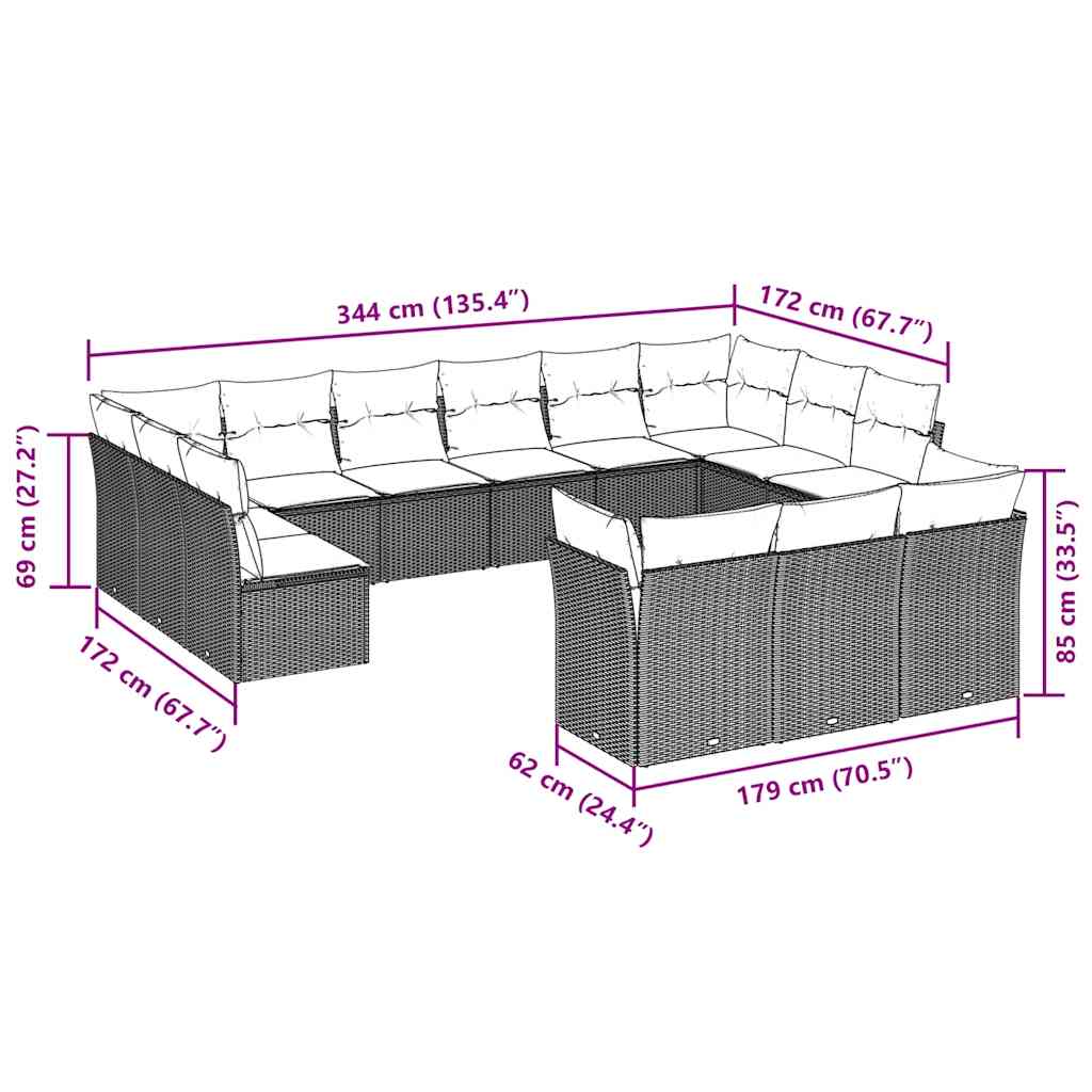 13 részes világosszürke polyrattan kerti ülőgarnitúra párnákkal 3