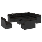 13 részes fekete polyrattan kerti ülőgarnitúra párnákkal 2
