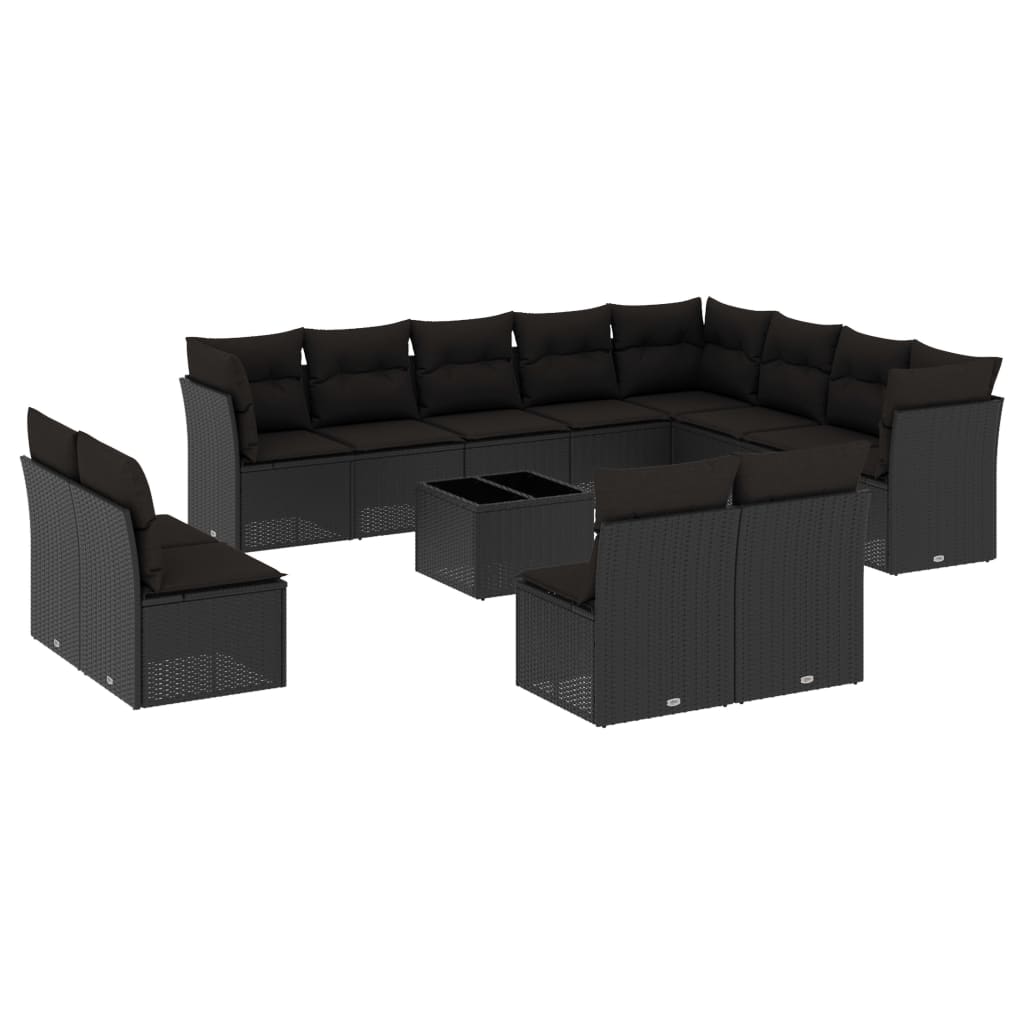 13 részes fekete polyrattan kerti ülőgarnitúra párnákkal 2