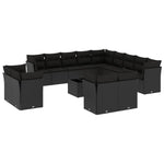 14 részes fekete polyrattan kerti ülőgarnitúra párnákkal 2