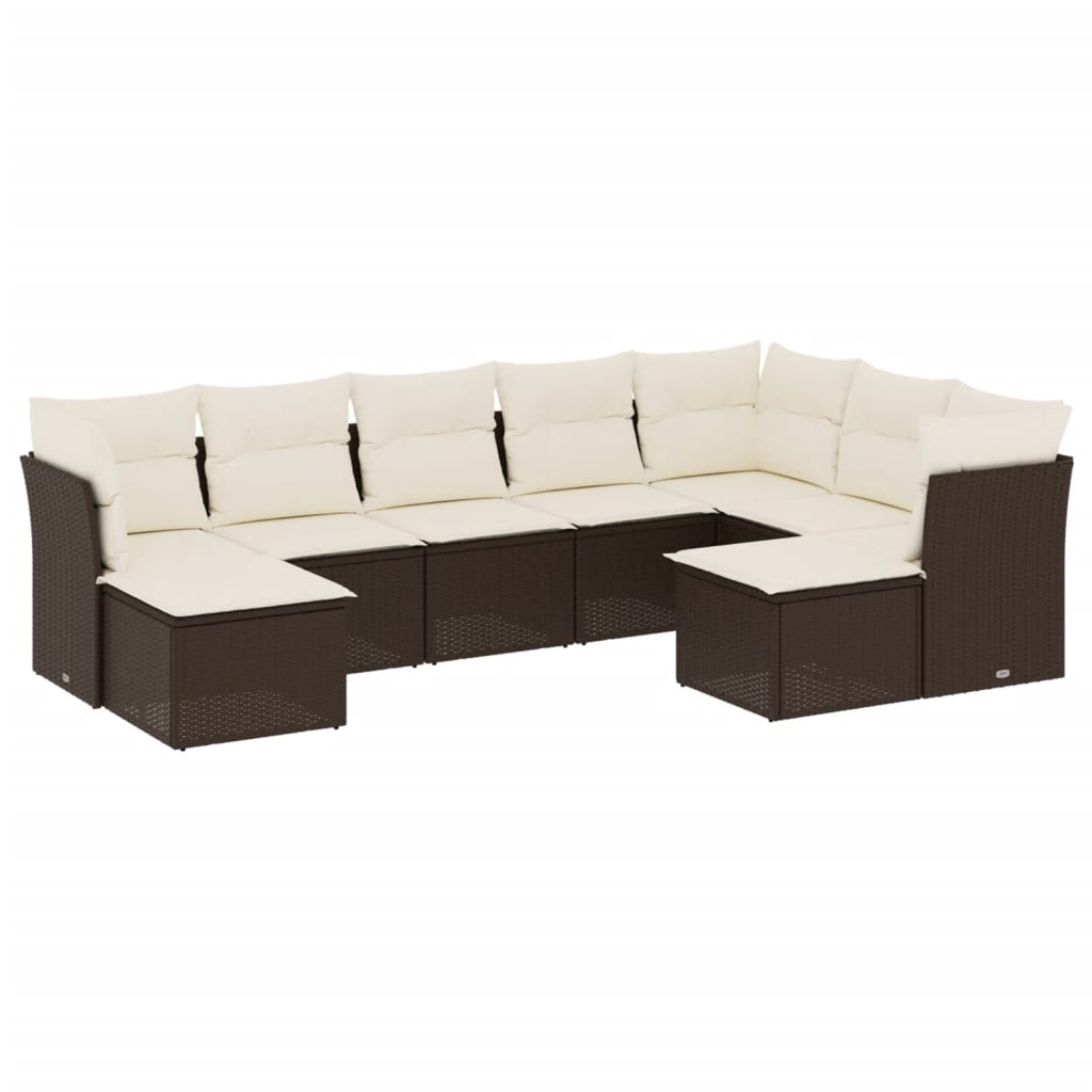 9 részes barna polyrattan kerti ülőgarnitúra párnákkal 2