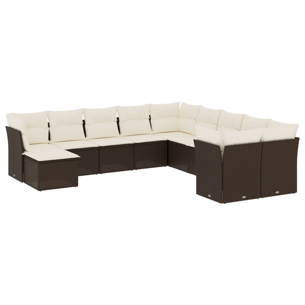 11 részes barna polyrattan kerti ülőgarnitúra párnákkal 2