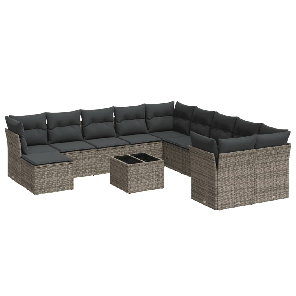 12 részes szürke polyrattan kerti ülőgarnitúra párnákkal 2