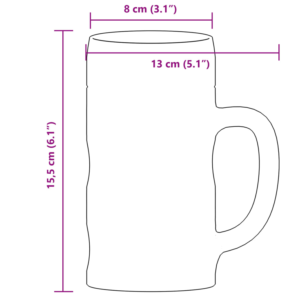 6 db üveg söröskorsó fogantyúval 500 ml 6