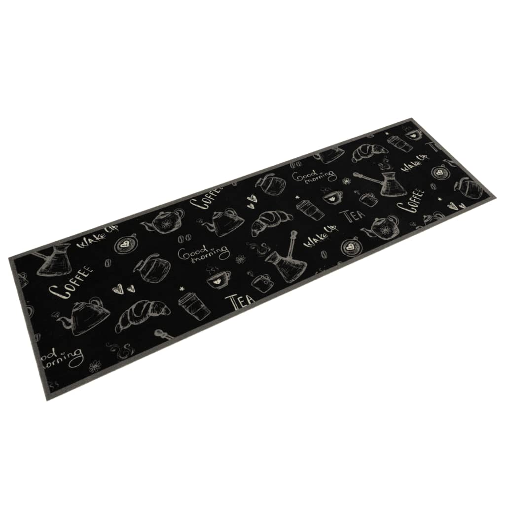 Fekete reggeli mintás mosható bársony konyhaszőnyeg 45x150 cm