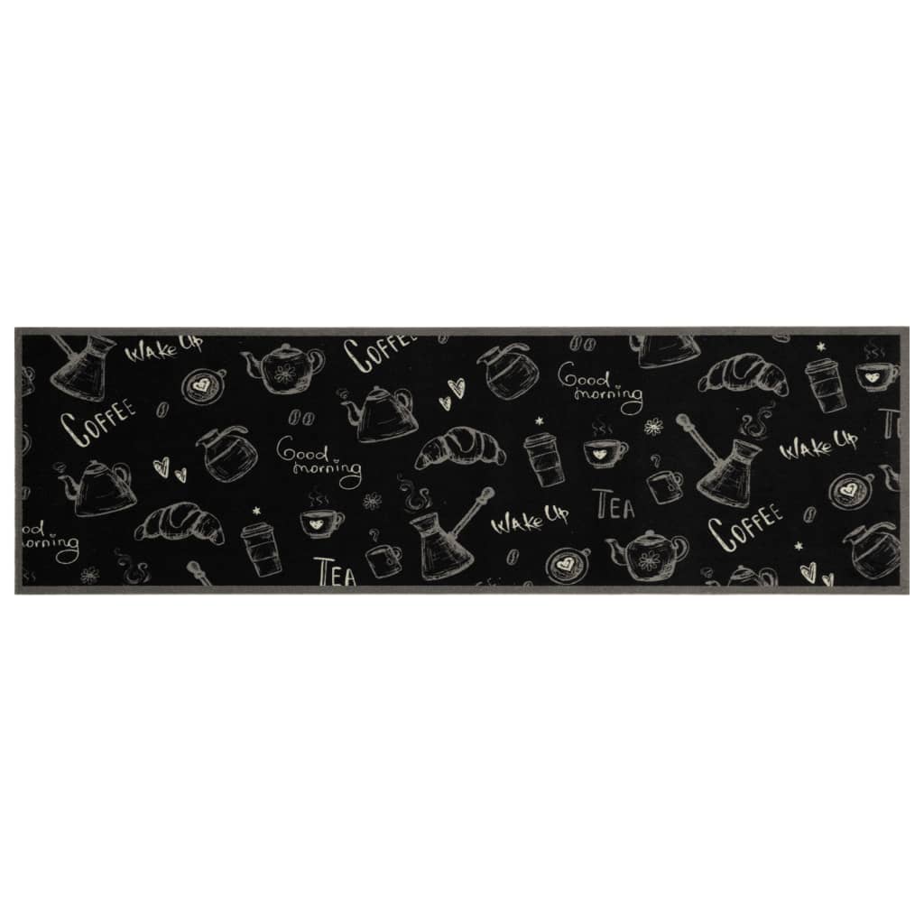 Fekete reggeli mintás mosható bársony konyhaszőnyeg 45x150 cm 2