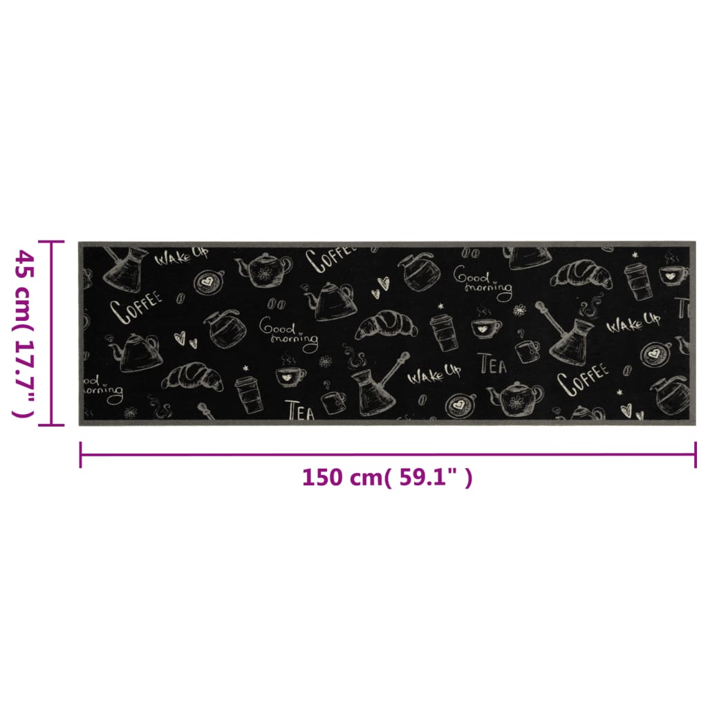 Fekete reggeli mintás mosható bársony konyhaszőnyeg 45x150 cm 5